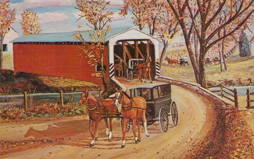 Covered Bridge and Carriages (H. Loewen, Sr.)