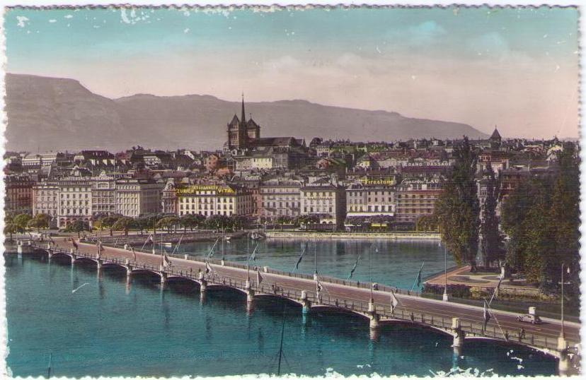 Geneva, Le Pont du Mont Blanc et la Ville (Switzerland)