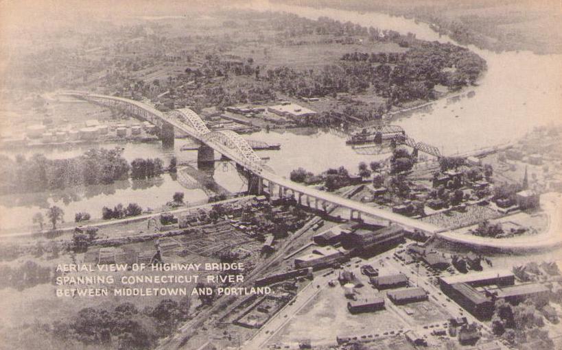 Aerial View of Highway Bridge Spanning Connecticut River between Middletown and Portland (Maine, USA)