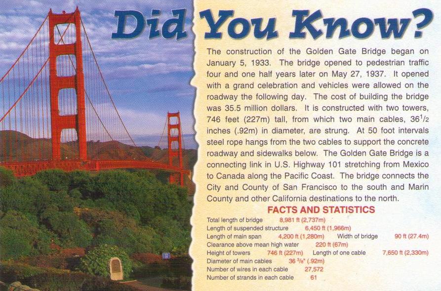 Did You Know?  Golden Gate Bridge (San Francisco)