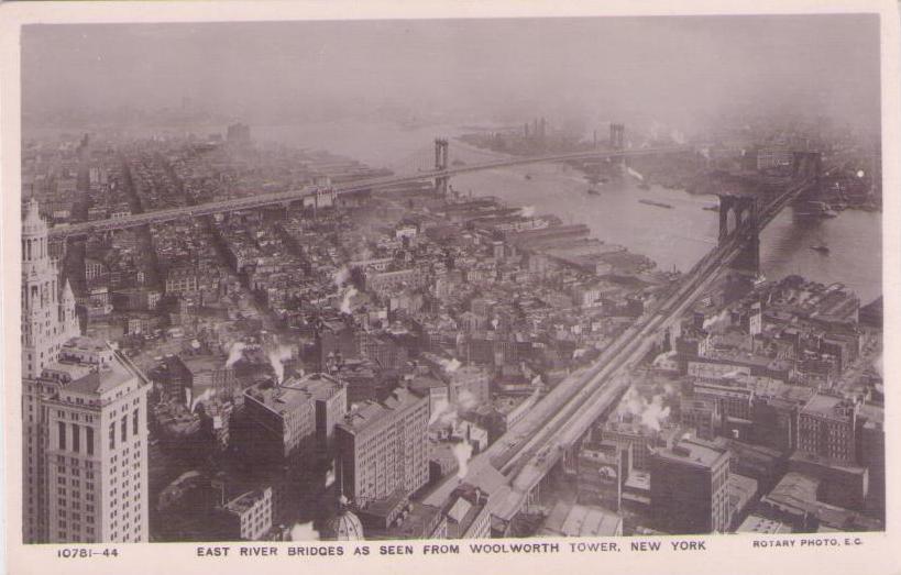 New York City, East River bridges as seen from Woolworth Tower