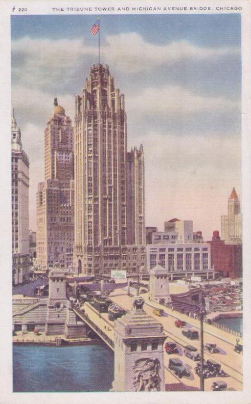 Chicago, The Tribune Tower and Michigan Avenue Bridge (Illinois, USA)