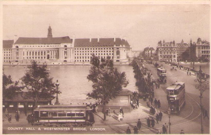 London, County Hall and Westminster Bridge