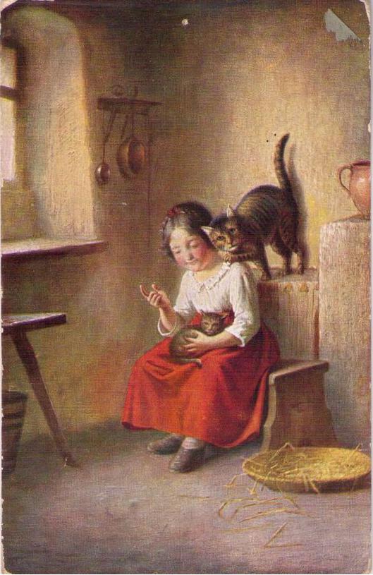 Girl and two cats