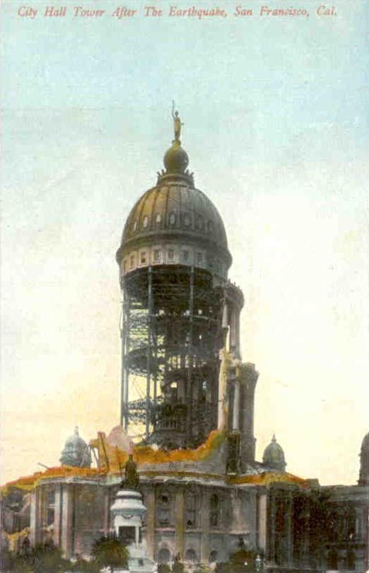 San Francisco, City Hall Tower After The Earthquake