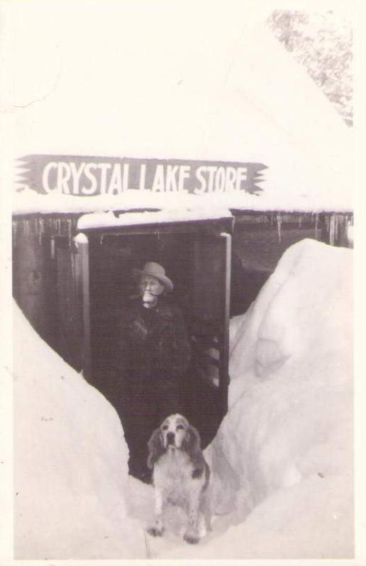 Azusa, Crystal Lake Store, man and dog (California)