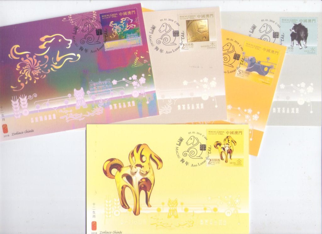 Ano Lunar do Cao (Year of the Dog) 2018 (set of 5) (Maximum Cards) (Macau)