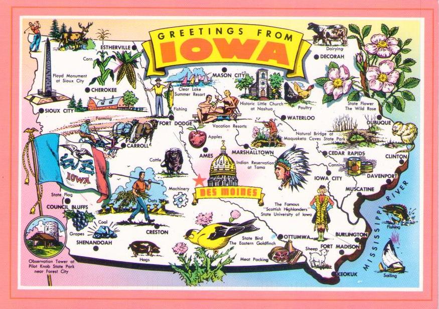 Greetings from Iowa, map (USA)