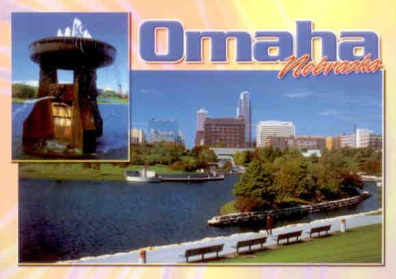 Omaha, distant view, and fountain (Nebraska, USA)