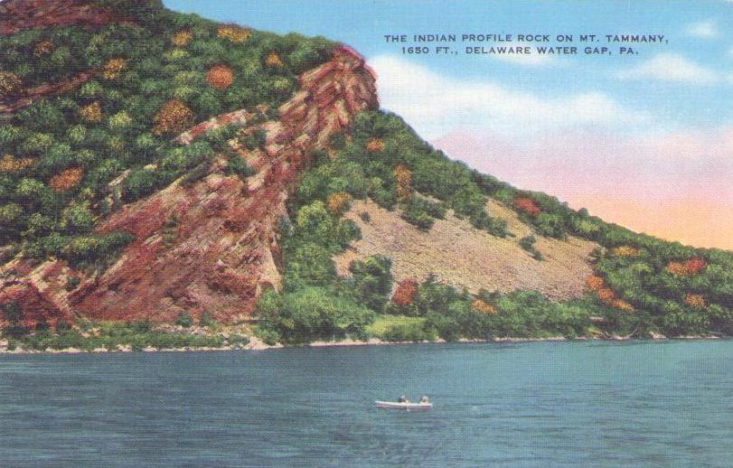 Delaware Water Gap, The Indian Profile Rock on Mt. Tammany (Pennsylvania, USA)