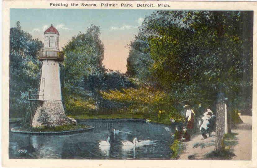 Detroit, Palmer Park, Feeding the Swans (Michigan, USA)