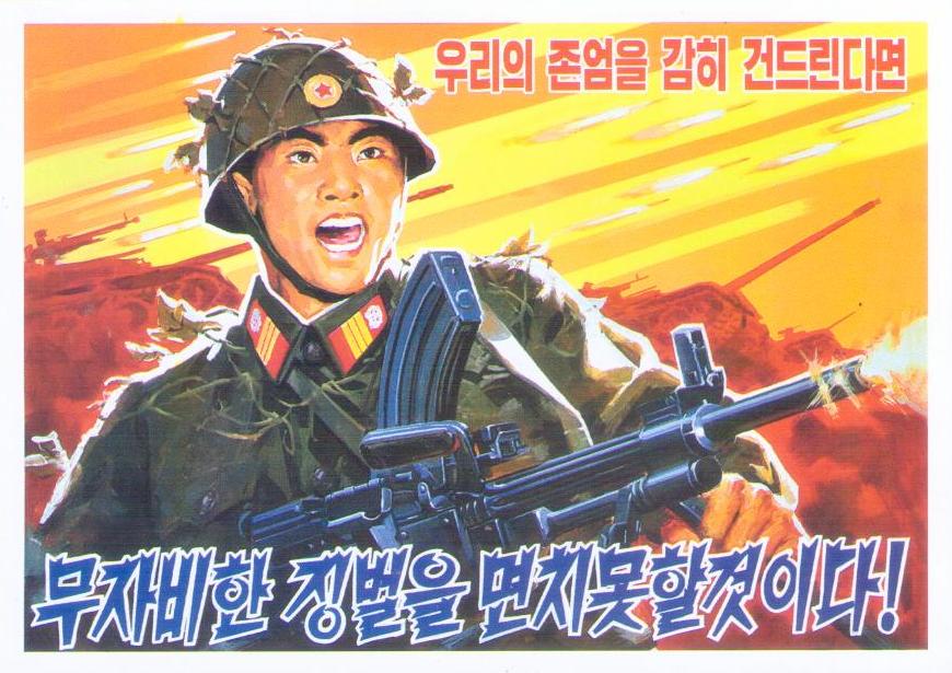 One soldier firing, camouflage helmet (DPR Korea)