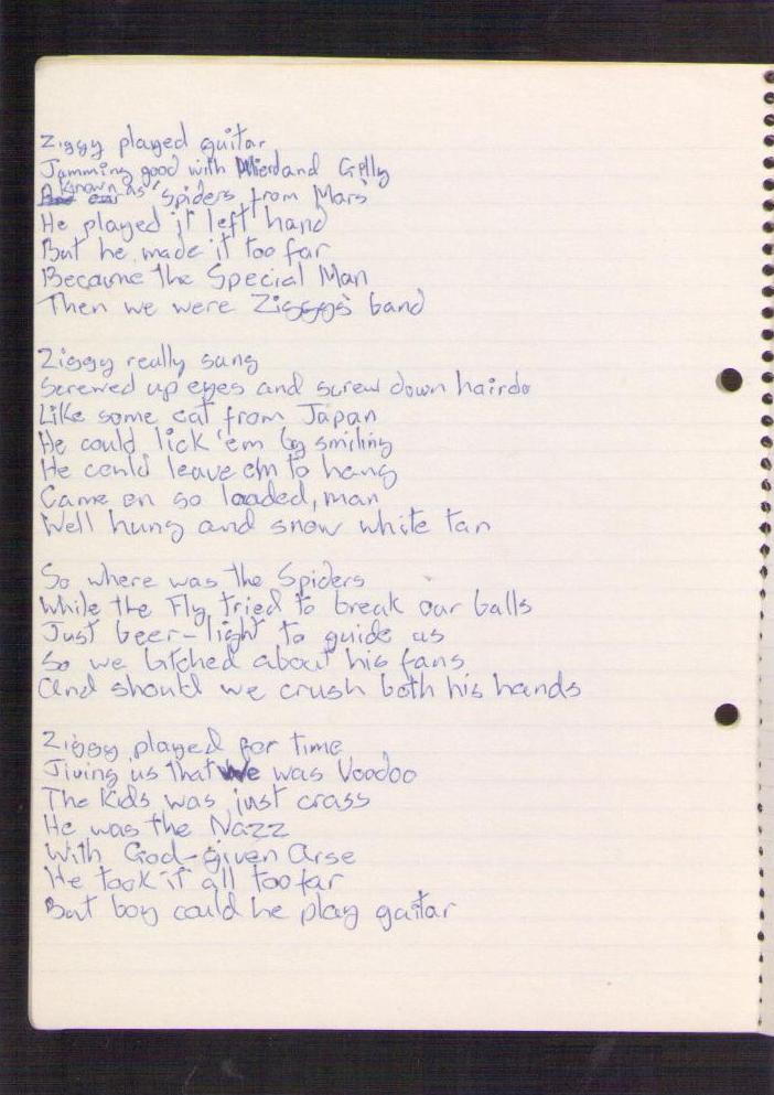 Victoria and Albert Museum, Ziggy Stardust lyrics