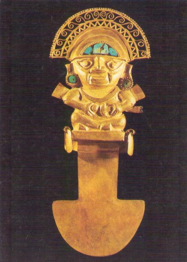 Lima, Museo de Oro – Ceremonial Knife: Gold & Turquoises (Peru)
