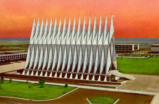 Cadet Chapel at sunset, U.S. Air Force Academy (Colorado)