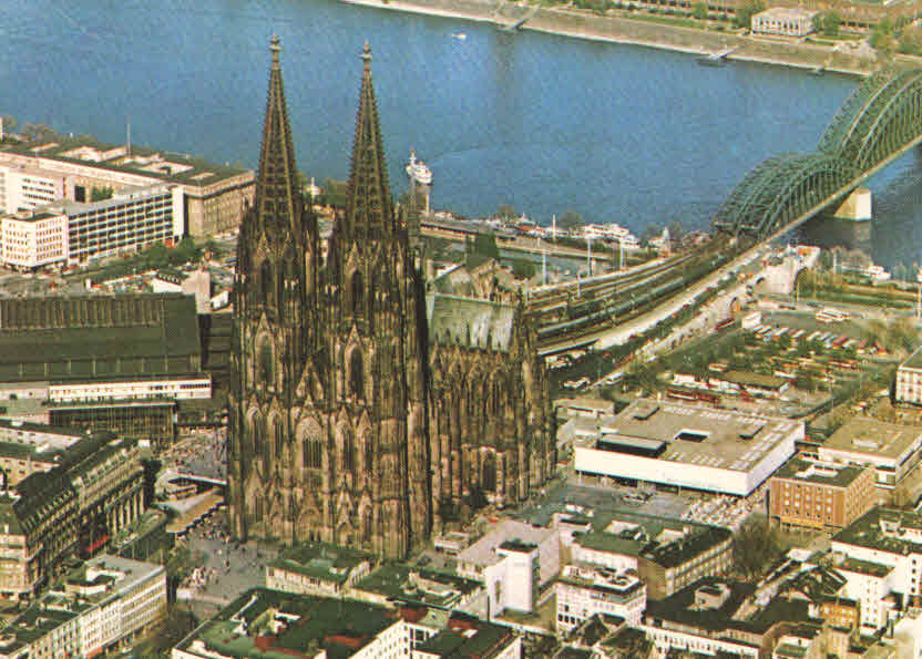 Cologne, aerial view of Cathedral and Rhine (Gerrmany)