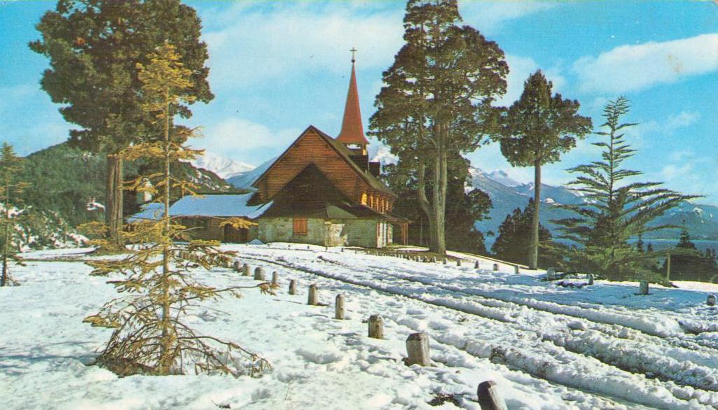 San Carlos de Bariloche, Vista invernal de la Capilla del Llao-Llao (Argentina)