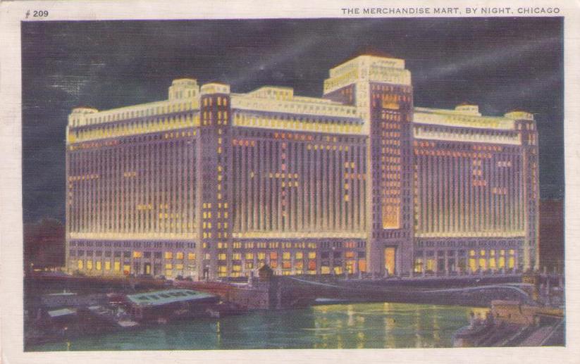 Chicago, The Merchandise Mart, by night (USA)