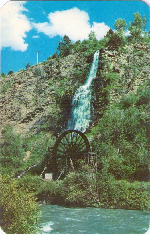 Idaho Springs, Waterfall and Old Water Wheel at Clear Creek (Colorado, USA)