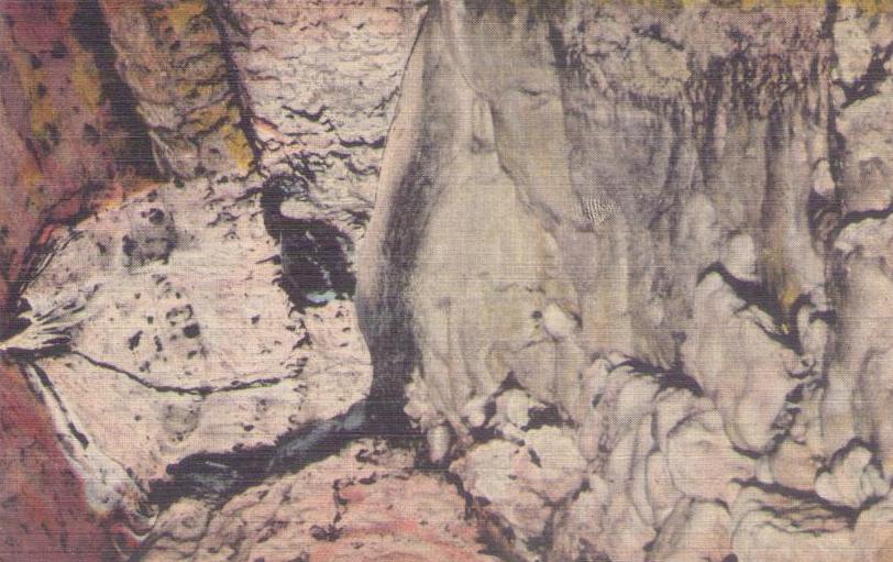 Blue Mounds, Cave of the Mounds, Rare Black and White Ribbons above Frozen Waterfall (Wisconsin, USA)