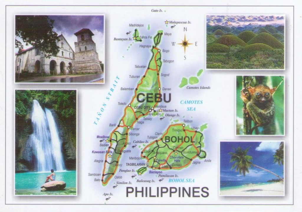 Cebu and Bohol map, multiple views (Philippines)