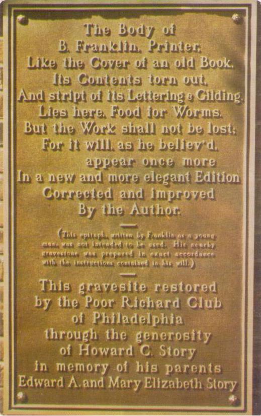 Philadelphia, Christ Church Cemetery, Plaque near Benjamin Franklin’s Grave (USA)