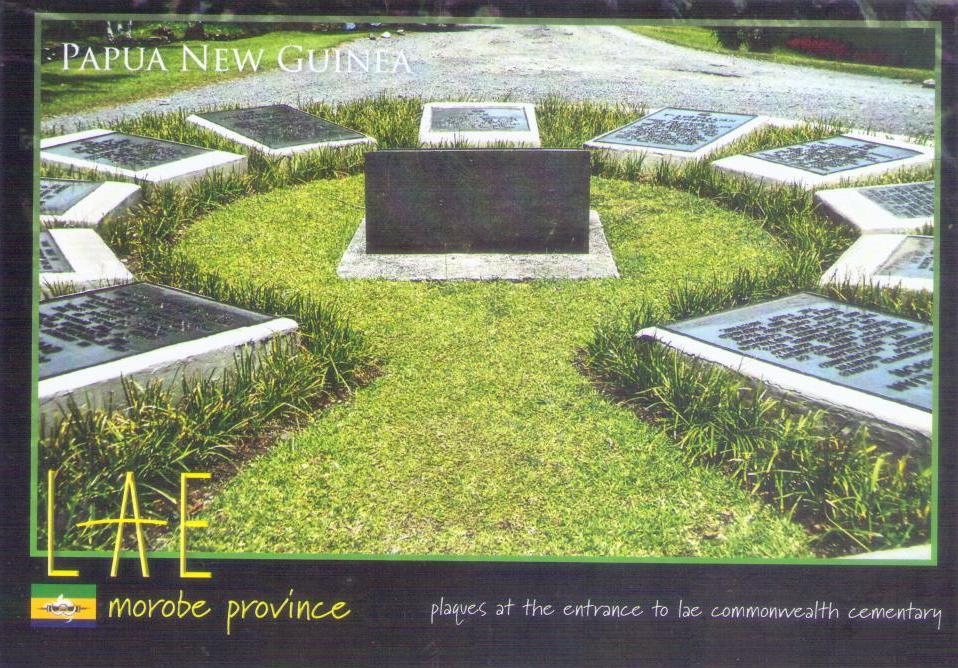 Morobe Province, Lae, plaques at the entrance to lae commonwealth cementary (sic) (Papua New Guinea)
