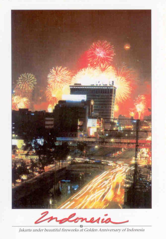 Jakarta under beautiful fireworks (Indonesia)