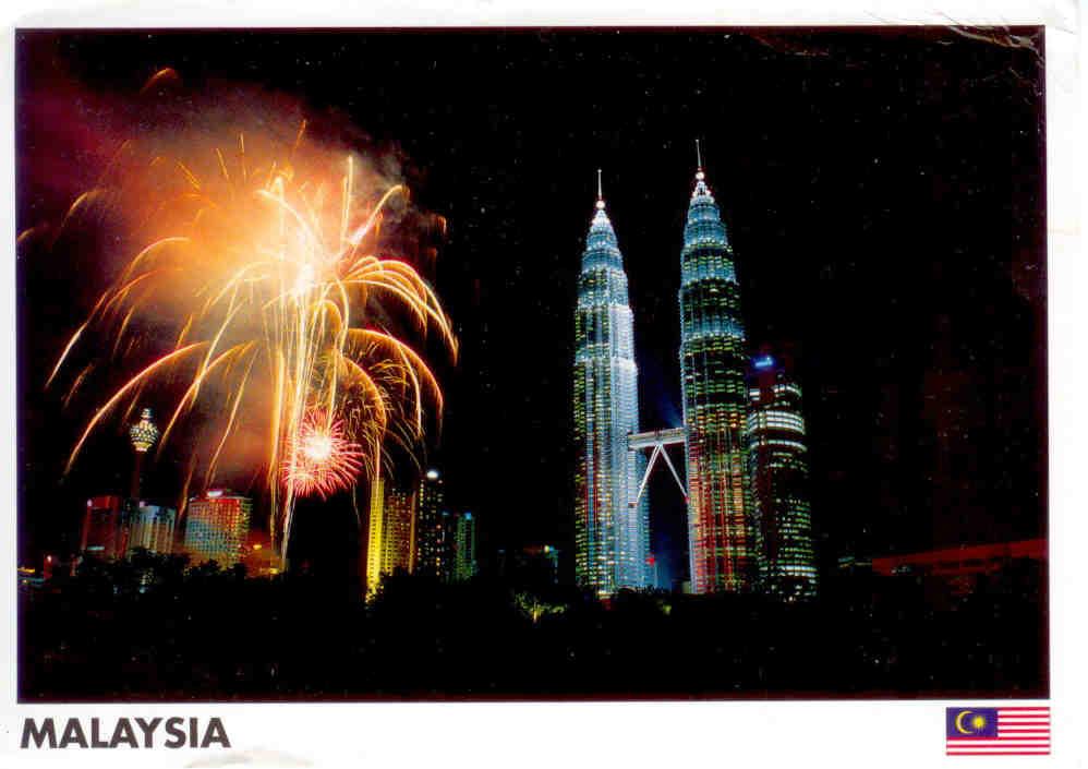 Kuala Lumpur, Petronas Twin Towers and fireworks (Malaysia)