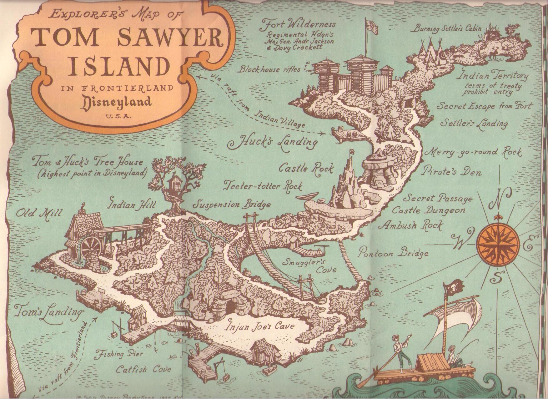 Tom Sawyer Island pamphlet – map side (not a postcard)