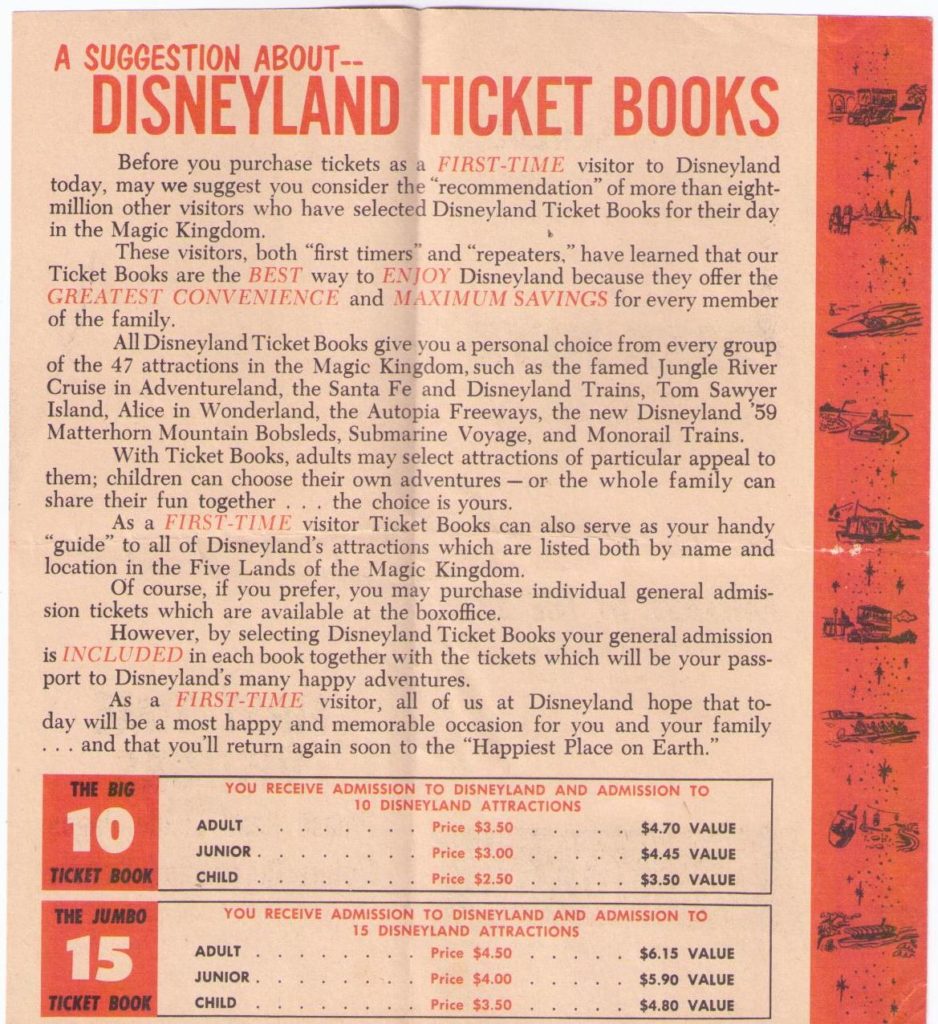 Anaheim Disneyland – First Time Visitors – other side (not a postcard)
