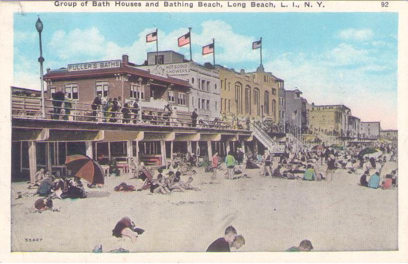 Long Beach, L.I., Group of Bath Houses and Bathing Beach (New York, USA)