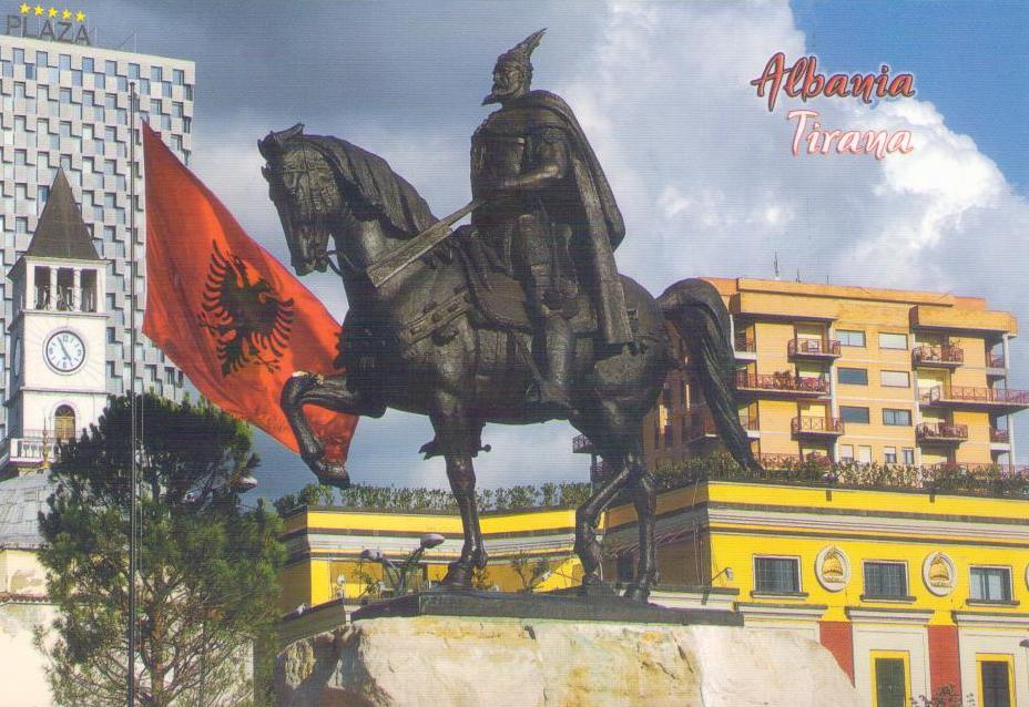 Skanderbeg’s Monument and Albanian Flag, Tirana