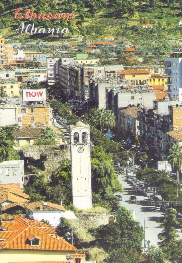 Elbasani, overview and clock tower (Albania)