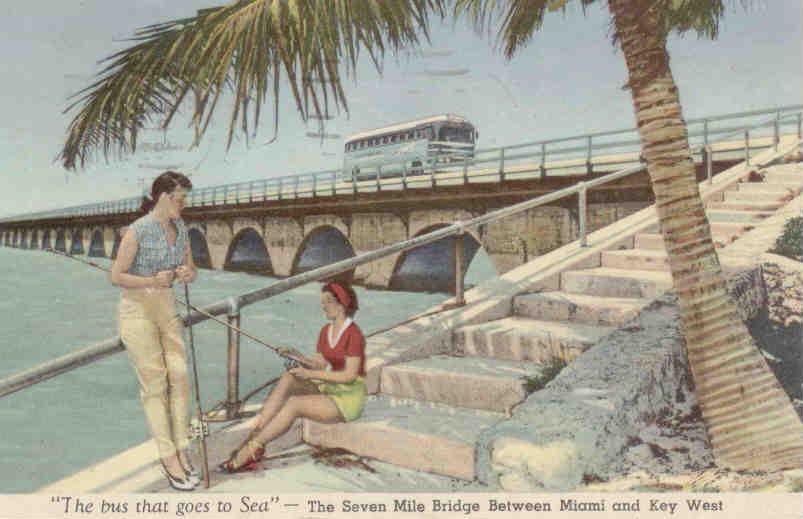 The Seven Mile Bridge Between Miami and Key West, Florida Greyhound