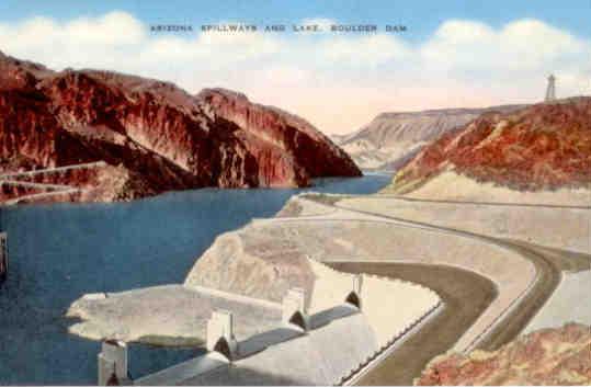 Boulder Dam, Arizona Spillways and Lake