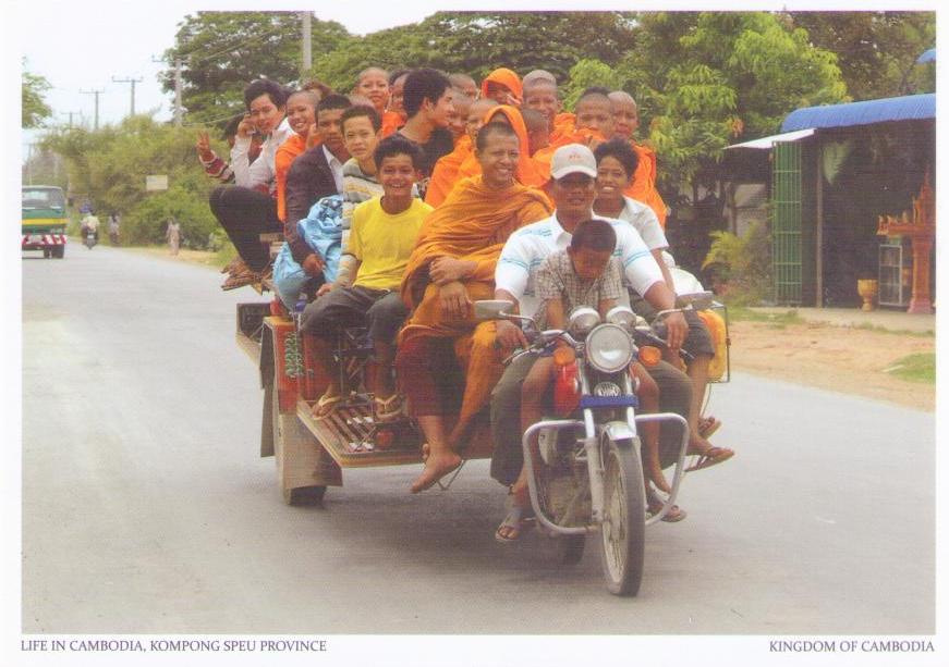 Kompong Speu Province, monks on motorcycle (Cambodia)
