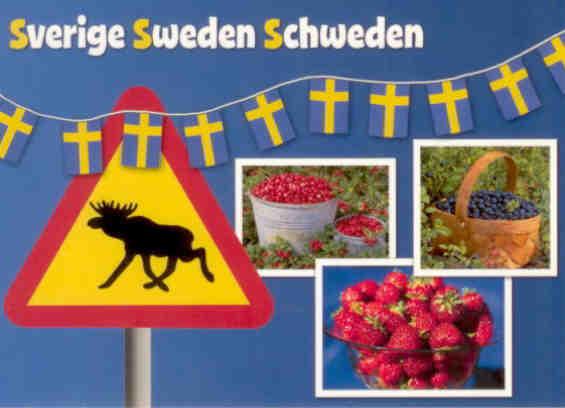 Sweden, road sign and fruit