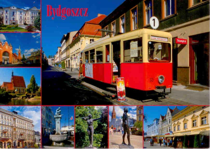Bydgoszcz, tram and multiple views (Poland)