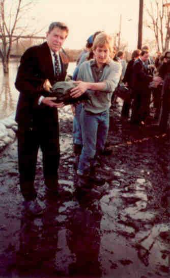 Ronald Reagan inspecting Indiana flood damage, 1982
