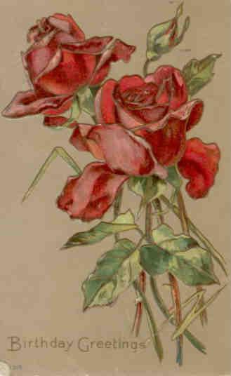 Birthday Greetings – roses on brown background