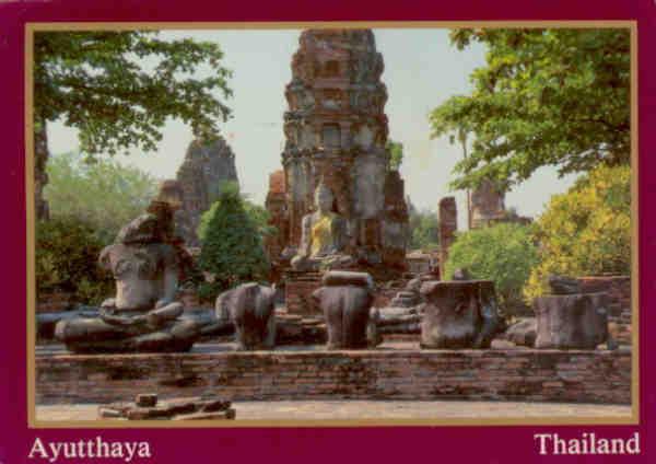 Ayutthaya, line of ruins Buddha Images in Wat Mahatat