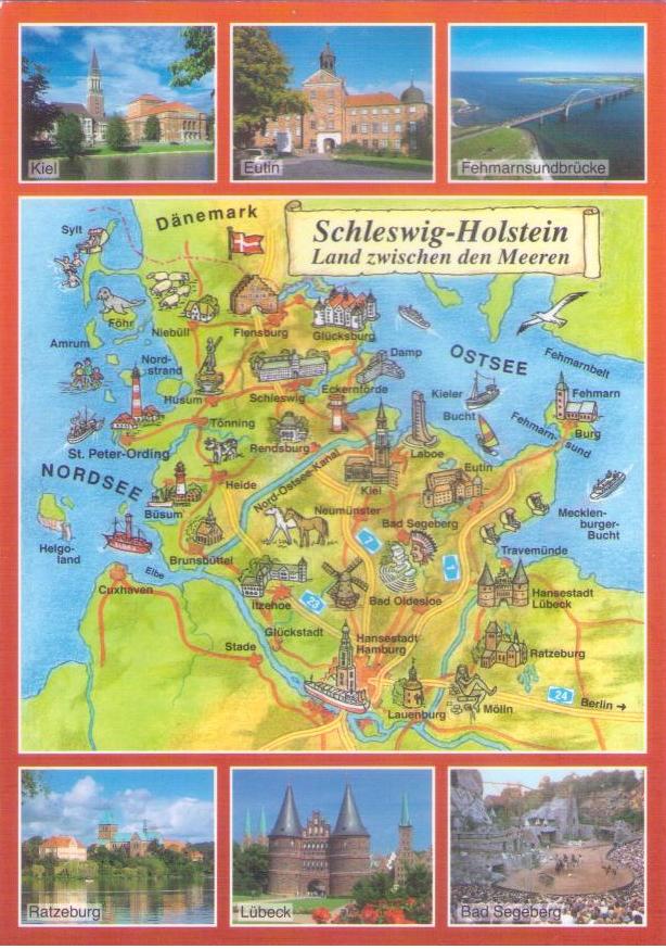 Schleswig-Holstein, map and greetings (Germany)