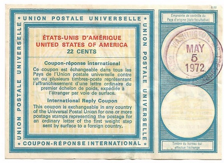 International Reply Coupon (IRC) – 5 May 1972