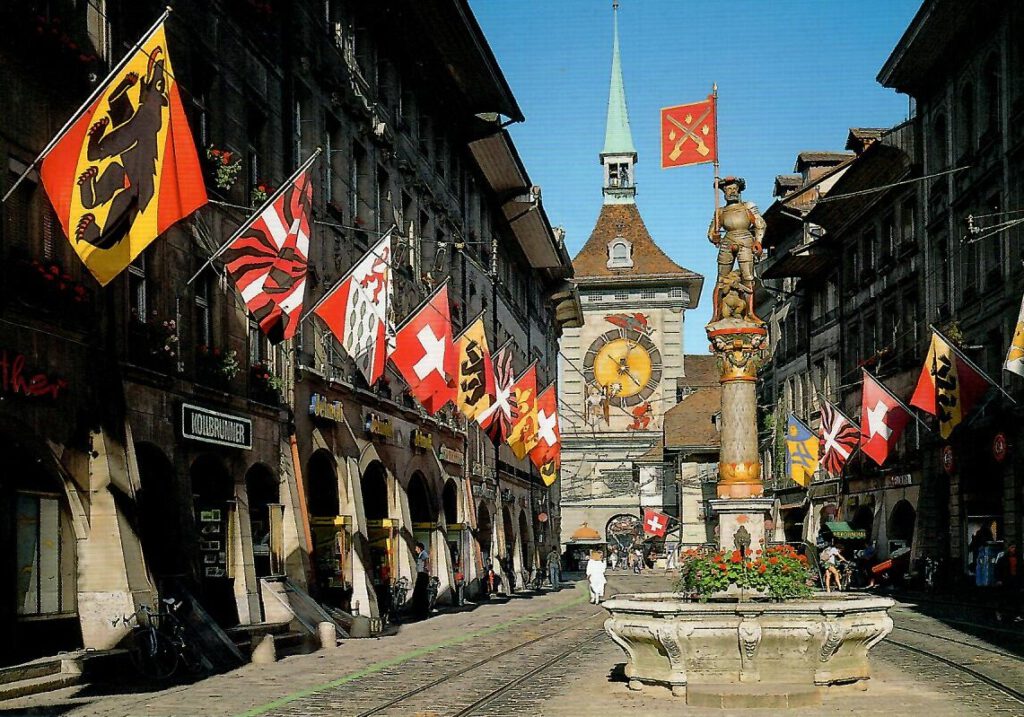 Berne, Marksman-Fountain and clock-tower (Switzerland)