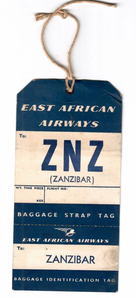 East African Airways baggage tag – ZNZ
