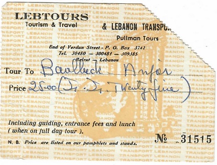 Lebtours (Lebanon) – tour receipt