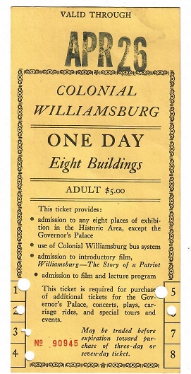 Colonial Williamsburg (Virginia, USA) – entrance ticket