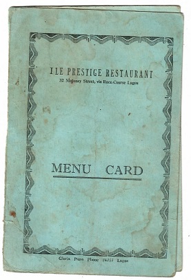 Ile Prestige Restaurant (Lagos, Nigeria) – menu card
