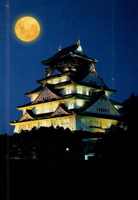 Osaka Castle, night and moon